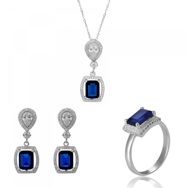 orphelia Orphelia® 'Enora' Women's Sterling Silver Set: Necklace + Earrings + Ring - Silver SET-7426/SA
