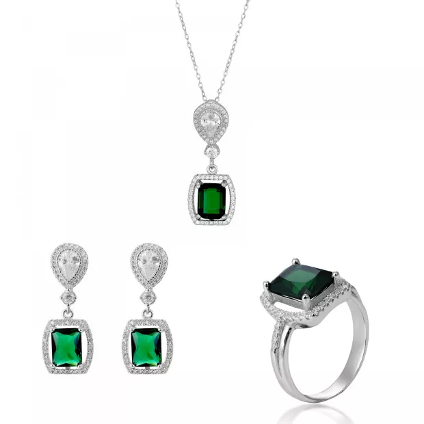 orphelia Orphelia® 'Enora' Women's Sterling Silver Set: Necklace + Earrings + Ring - Silver SET-7426/EM