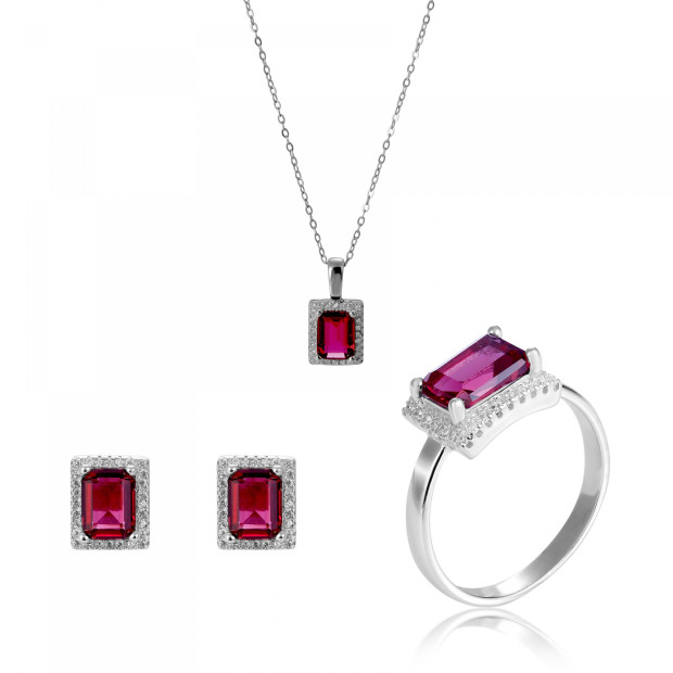 orphelia Orphelia® 'Enora' Women's Sterling Silver Set: Necklace + Earrings + Ring - Silver SET-7425/RU