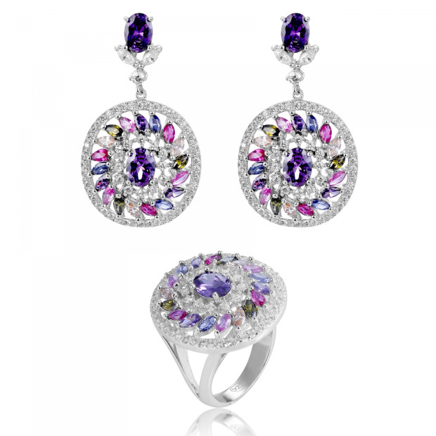 orphelia Orphelia® 'Enya ' Women's Sterling Silver Set: Earrings + Ring - Silver SET-7428