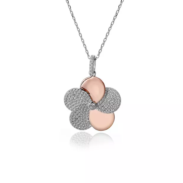 orphelia Orphelia® 'Fioni' Women's Sterling Silver Chain with Pendant - Silver/Rose ZH-7452