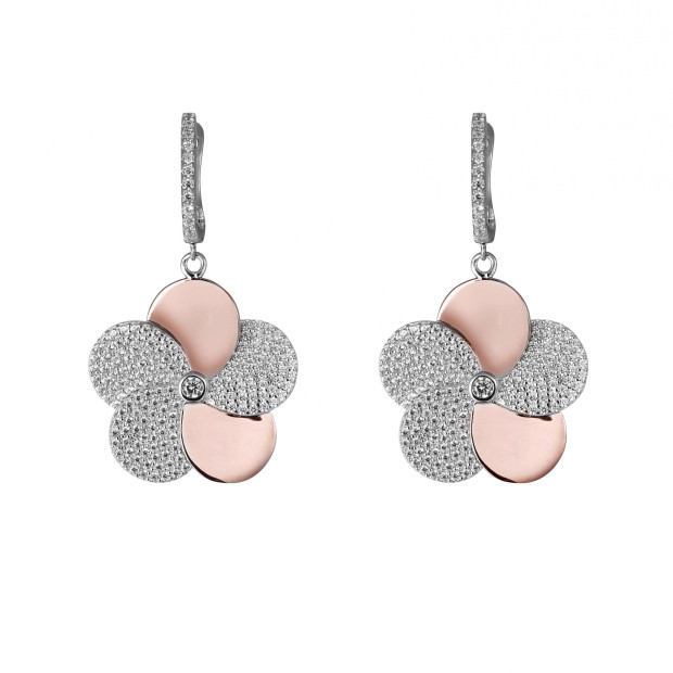 Orphelia Orphelia® 'Fioni' Women's Sterling Silver Set: Necklace + Earrings + Ring - Silver/Rose SET-7452