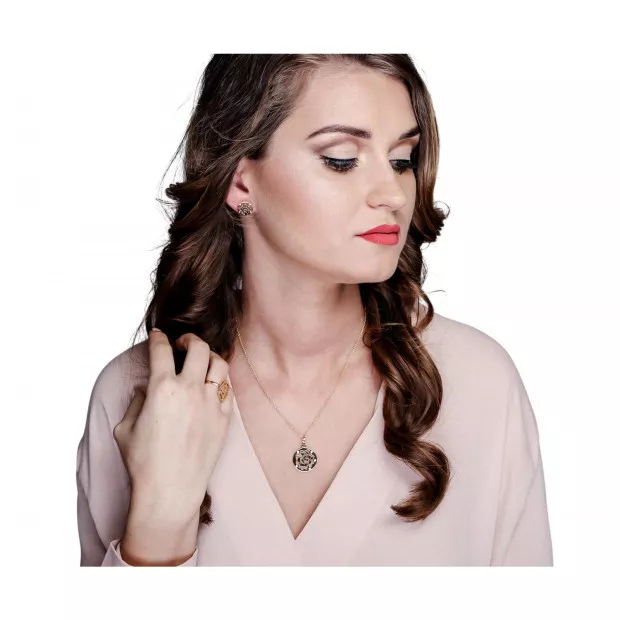 Orphelia Orphelia® 'Fiore' Women's Sterling Silver Set: Chain-Pendant + Earrings - Gold SET-7079/2