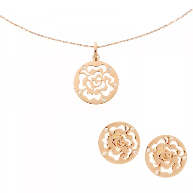 orphelia Orphelia® 'Fiore' Women's Sterling Silver Set: Chain-Pendant + Earrings - Rose SET-7079/1
