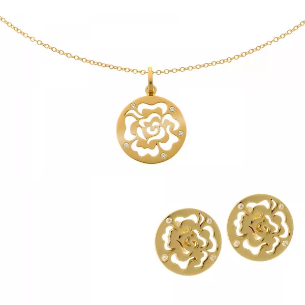 orphelia Orphelia® 'Fiore' Women's Sterling Silver Set: Chain-Pendant + Earrings - Gold SET-7079/2