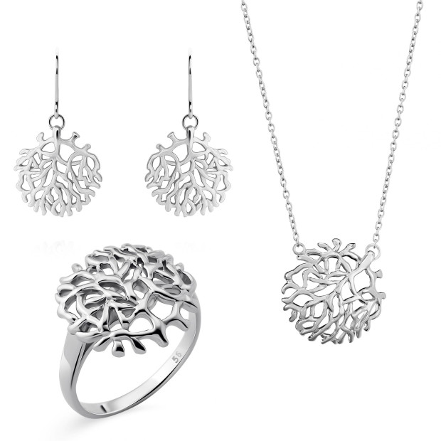 orphelia Orphelia® 'Flavie' Women's Sterling Silver Set: Necklace + Earrings + Ring - Silver SET-7502