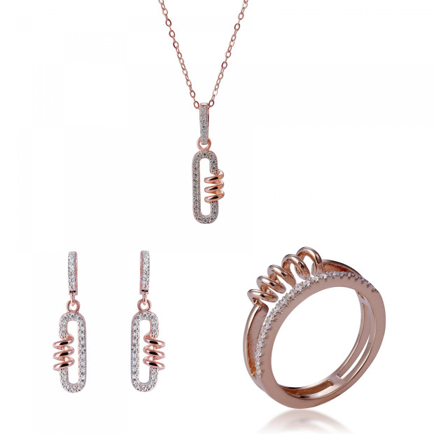 orphelia Orphelia® 'Gigi' Women's Sterling Silver Set: Necklace + Earrings + Ring - Rose SET-7438