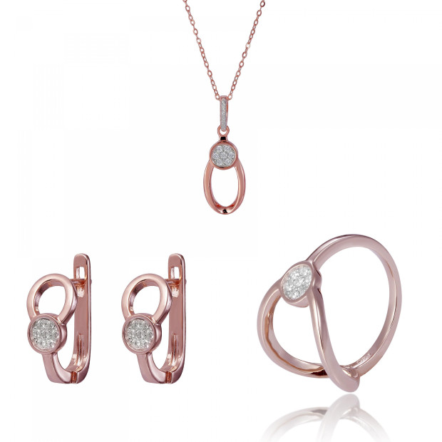 orphelia Orphelia® 'Gigi' Women's Sterling Silver Set: Necklace + Earrings + Ring - Rose SET-7439