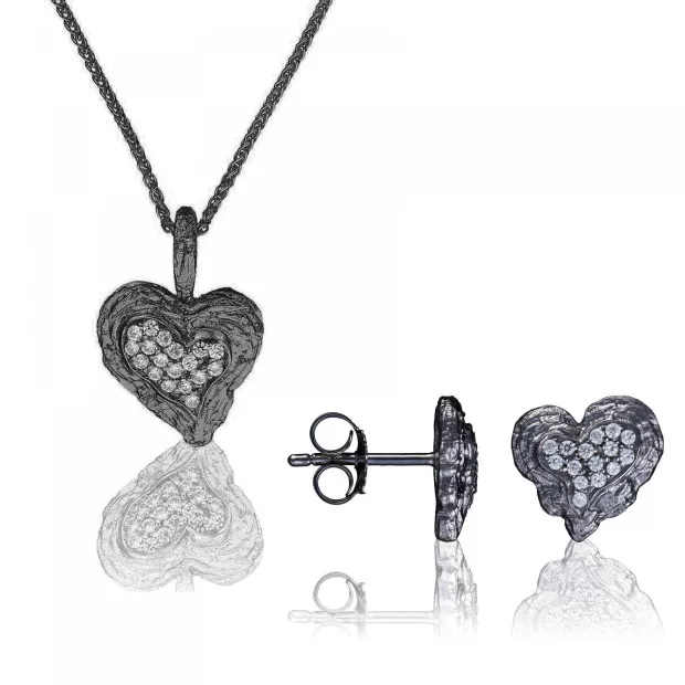 orphelia Orphelia® 'Hazel' Women's Sterling Silver Set: Chain-Pendant + Earrings - Black SET-7082/2