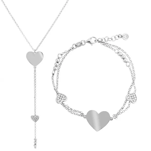 orphelia Orphelia® 'Heart' Women's Sterling Silver Set: Chain + Bracelet - Silver SET-7384