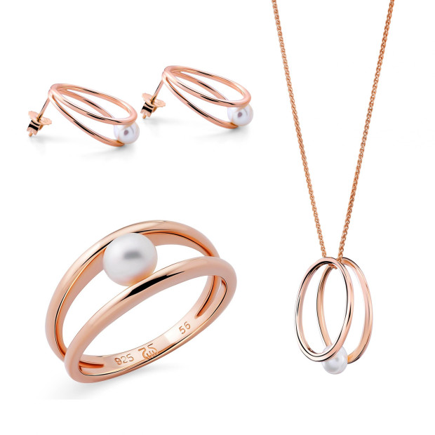 orphelia Orphelia® 'Heloise' Women's Sterling Silver Set: Necklace + Earrings + Ring - Rose SET-7509