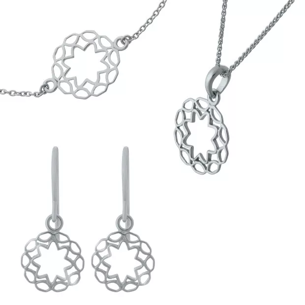 orphelia Orphelia® 'Jasmine' Women's Sterling Silver Set: Bracelet + Earrings + Necklace - Silver SET-7076