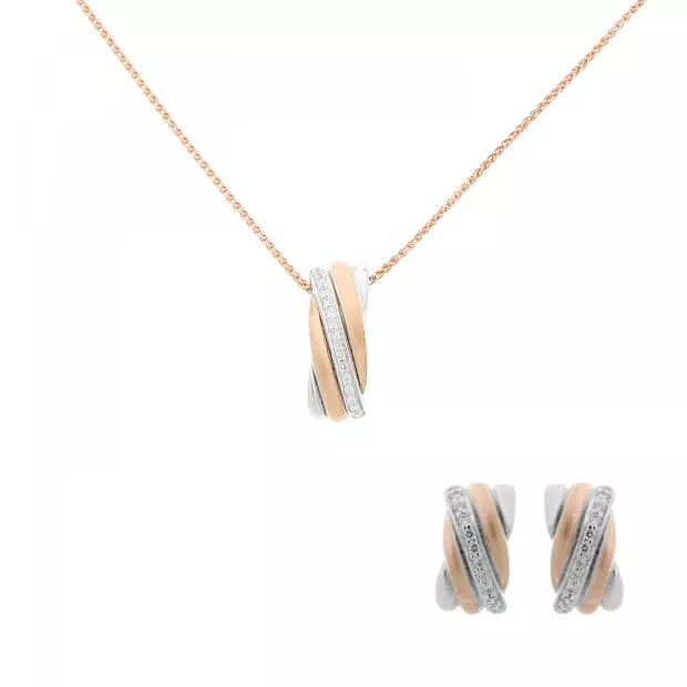 orphelia Orphelia® 'Joline' Women's Sterling Silver Set: Chain-Pendant + Earrings - Silver/Rose SET-7118