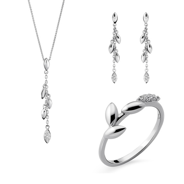 orphelia Orphelia® 'Loana' Women's Sterling Silver Set: Necklace + Earrings + Ring - Silver SET-7505