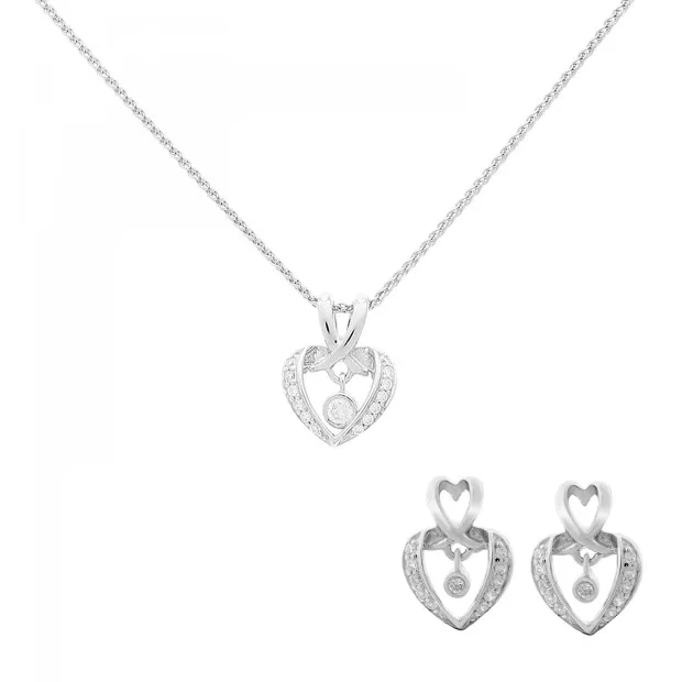 orphelia Orphelia® 'Loreta' Women's Sterling Silver Set: Chain-Pendant + Earrings - Silver SET-7126