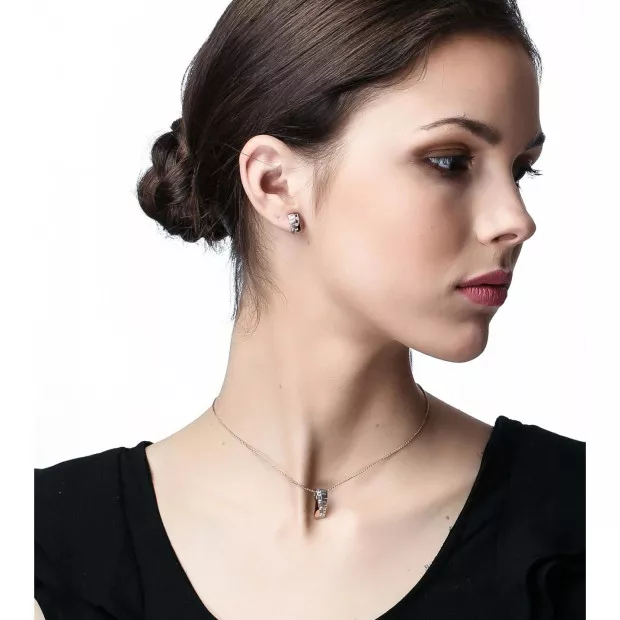 Orphelia Orphelia® 'Lova' Women's Sterling Silver Set: Chain-Pendant + Earrings - Silver/Rose SET-7093