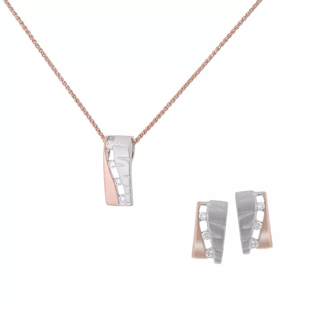 orphelia Orphelia® 'Lova' Women's Sterling Silver Set: Chain-Pendant + Earrings - Silver/Rose SET-7093
