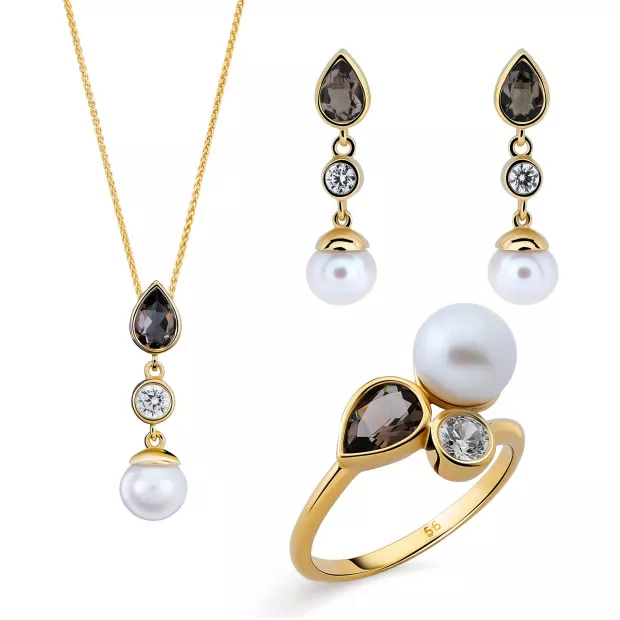 orphelia Orphelia® 'Lylou' Women's Sterling Silver Set: Necklace + Earrings + Ring - Gold SET-7498/G