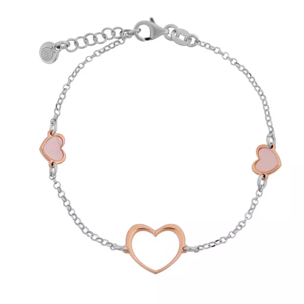 Orphelia Orphelia® 'Mada' Women's Sterling Silver Set: Chain + Bracelet + Earrings - Silver/Rose SET-7389