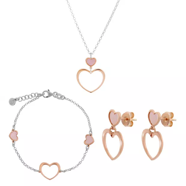 orphelia Orphelia® 'Mada' Women's Sterling Silver Set: Chain + Bracelet + Earrings - Silver/Rose SET-7389