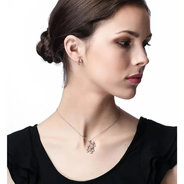 Orphelia Orphelia® 'Malenia' Women's Sterling Silver Set: Chain-Pendant + Earrings - Rose SET-7077/1