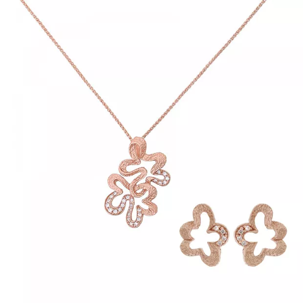 orphelia Orphelia® 'Malenia' Women's Sterling Silver Set: Chain-Pendant + Earrings - Rose SET-7077/1