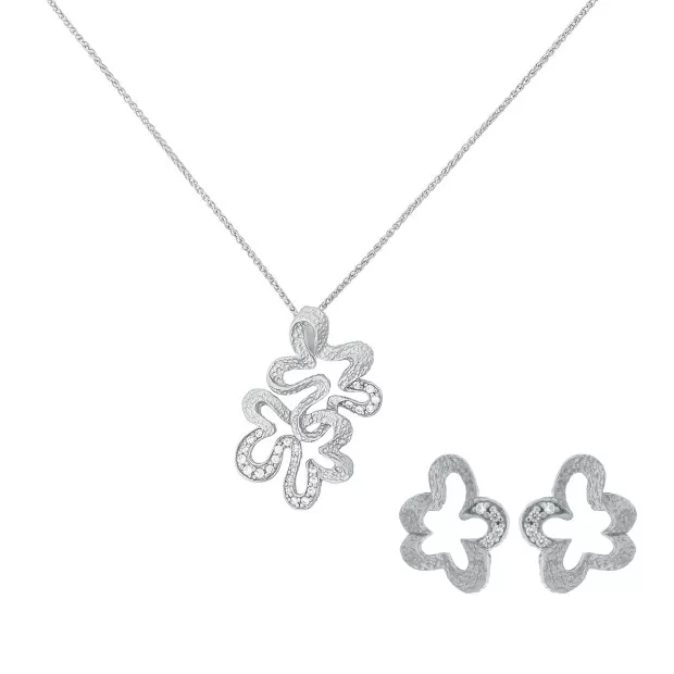 orphelia Orphelia® 'Malenia' Women's Sterling Silver Set: Chain-Pendant + Earrings - Silver SET-7077