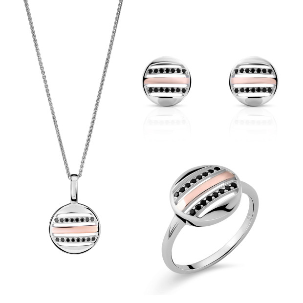 orphelia Orphelia® 'Maxwell' Women's Sterling Silver Set: Necklace + Earrings + Ring - Silver/Rose SET-7501
