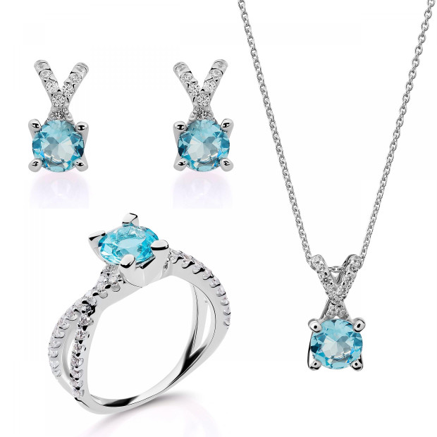 orphelia Orphelia® 'Maya' Women's Sterling Silver Set: Necklace + Earrings + Ring - Silver SET-7478/AQ
