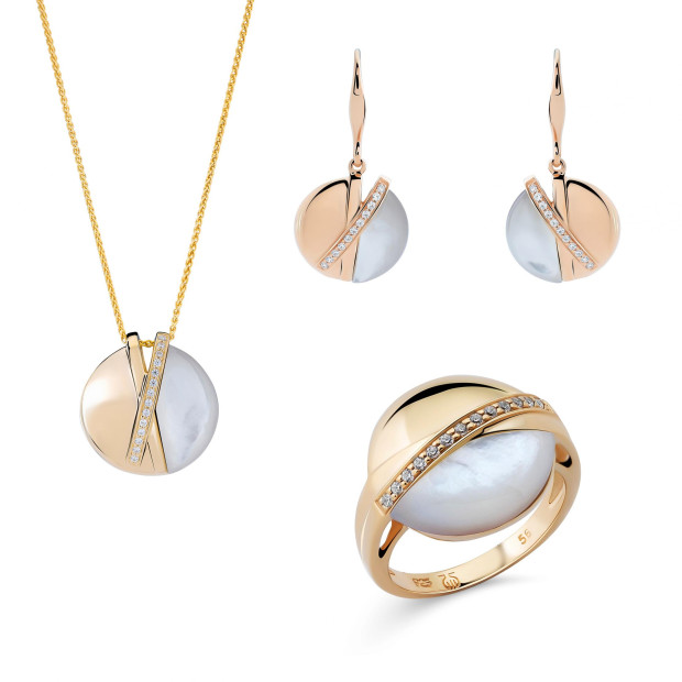 orphelia Orphelia® 'Moragene' Women's Sterling Silver Set: Necklace + Earrings + Ring - Gold SET-7506/G
