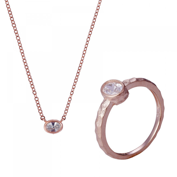 Orphelia Orphelia® 'Robin' Women's Sterling Silver Set: Necklace + Ring - Rose SET-7434