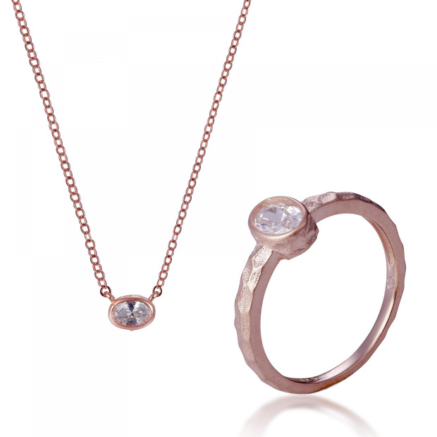 orphelia Orphelia® 'Robin' Women's Sterling Silver Set: Necklace + Ring - Rose SET-7434