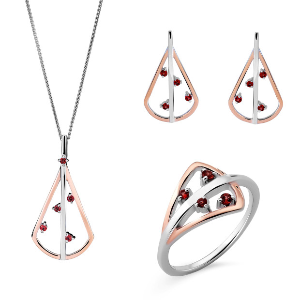 orphelia Orphelia® 'Sacha' Women's Sterling Silver Set: Necklace + Earrings + Ring - Silver/Rose SET-7496