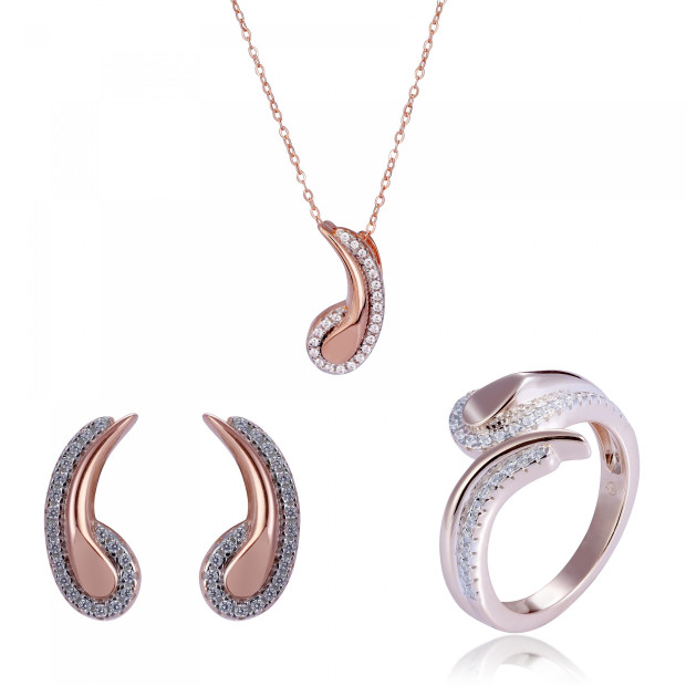 orphelia Orphelia® 'Tilou' Women's Sterling Silver Set: Necklace + Earrings + Ring - Rose SET-7441