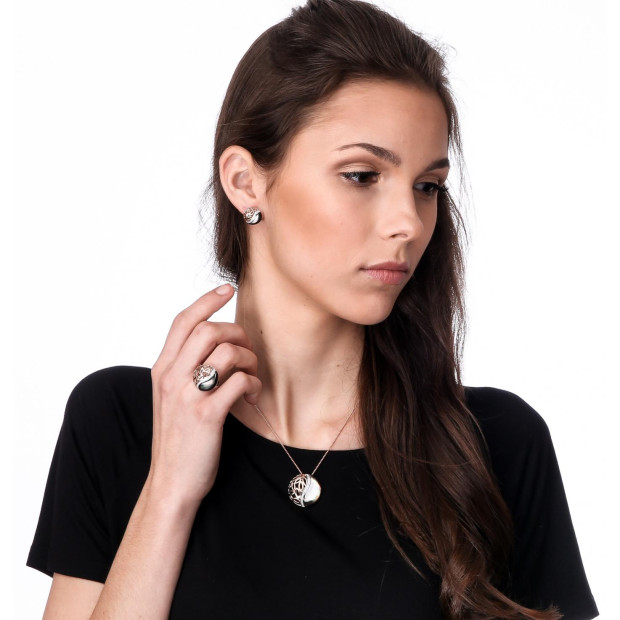 Orphelia Orphelia® 'Unari' Women's Sterling Silver Set: Chain-Pendant + Earrings - Silver/Rose SET-7112