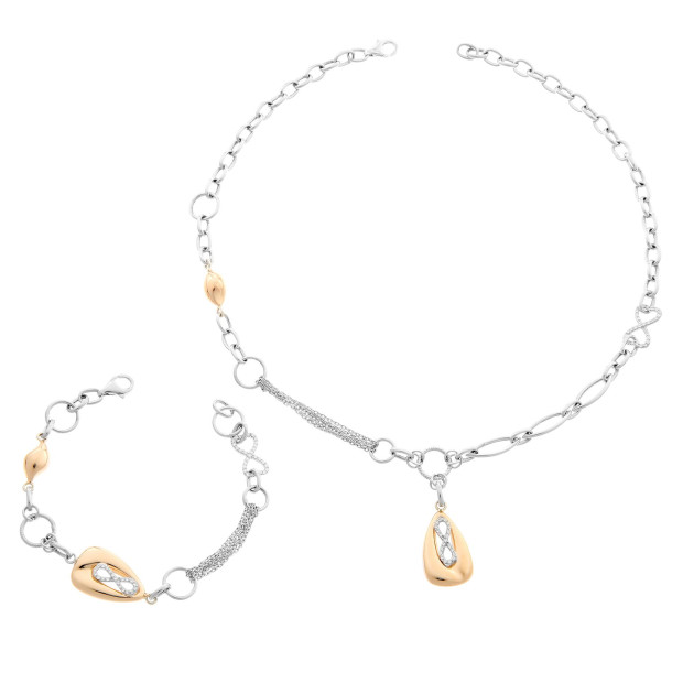 Orphelia Orphelia® Women's Sterling Silver Set: Chain + Bracelet - Silver/Rose SET-048