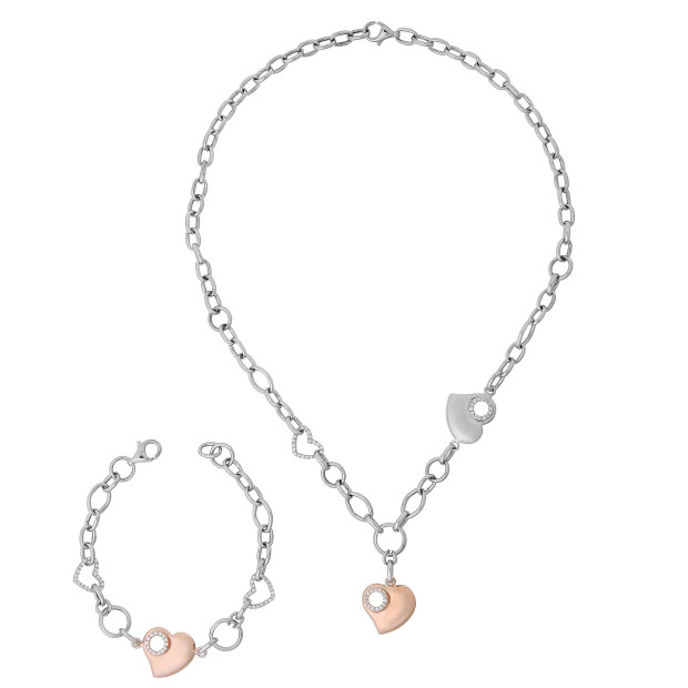 Orphelia Orphelia® Women's Sterling Silver Set: Chain + Bracelet - Silver/Rose SET-049