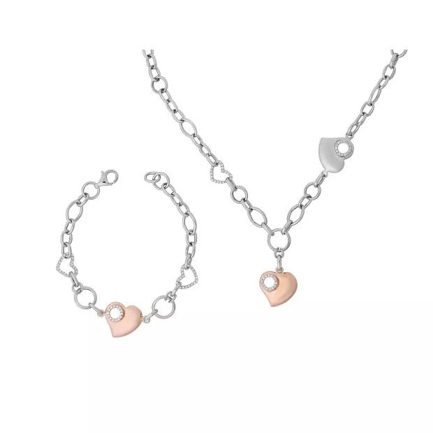 orphelia Orphelia® Women's Sterling Silver Set: Chain + Bracelet - Silver/Rose SET-049