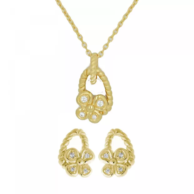 orphelia Orphelia® Women's Sterling Silver Set: Chain-Pendant + Earrings - Gold SET-6020/2