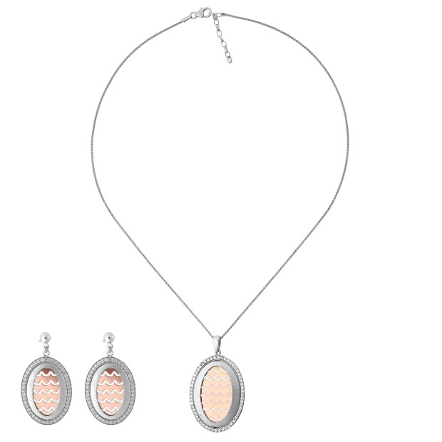 Orphelia Orphelia® Women's Sterling Silver Set: Chain-Pendant + Earrings - Silver/Rose SET-065