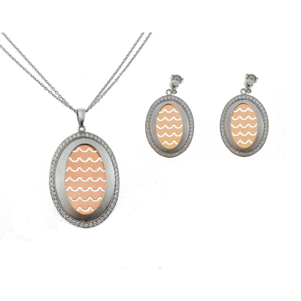 Orphelia Orphelia® Women's Sterling Silver Set: Chain-Pendant + Earrings - Silver/Rose SET-065