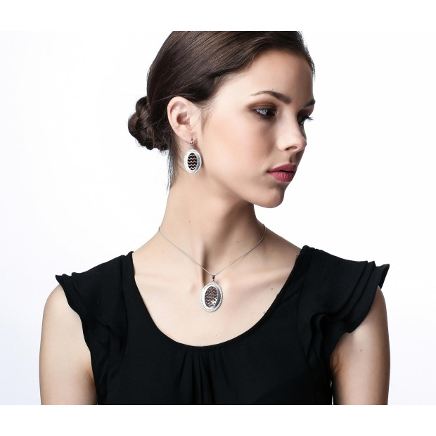 Orphelia Orphelia® Women's Sterling Silver Set: Chain-Pendant + Earrings - Silver/Rose SET-065