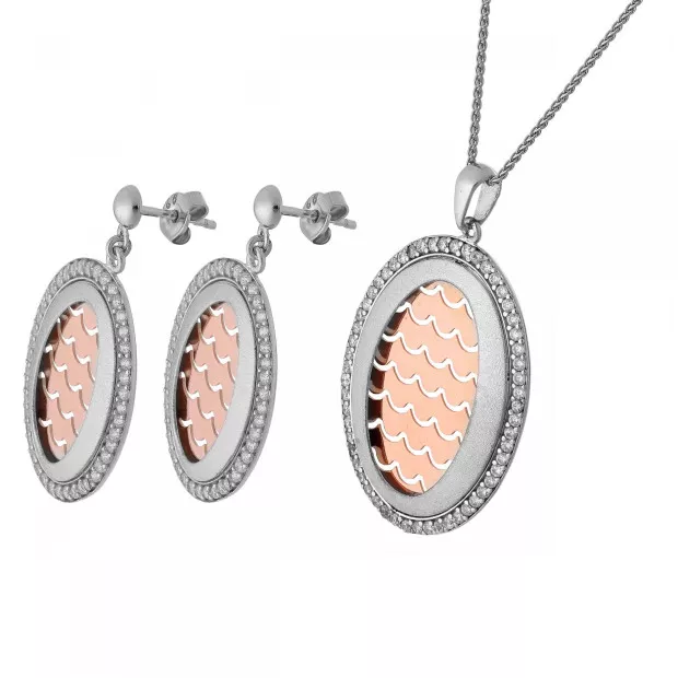 orphelia Orphelia® Women's Sterling Silver Set: Chain-Pendant + Earrings - Silver/Rose SET-065