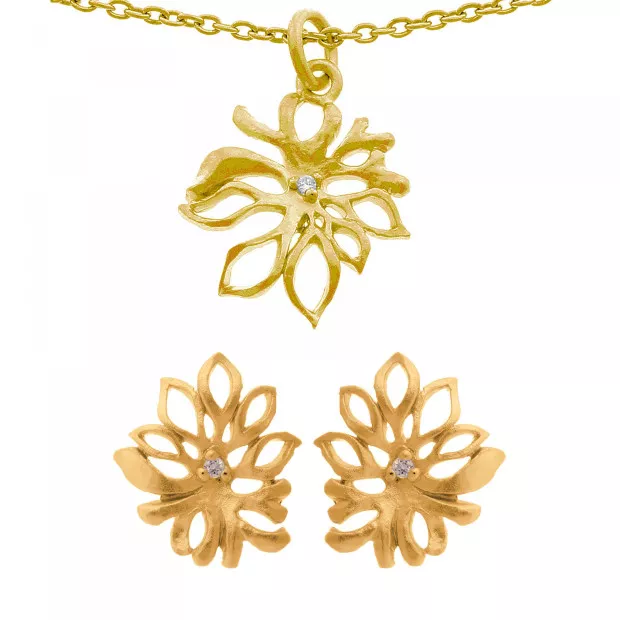 orphelia Orphelia® Women's Sterling Silver Set: Chain-Pendant + Earrings - Gold SET-6027/2