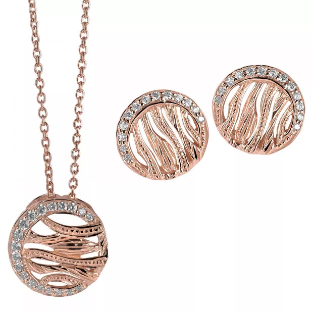 orphelia Orphelia® Women's Sterling Silver Set: Chain-Pendant + Earrings - Rose SET-6031/1