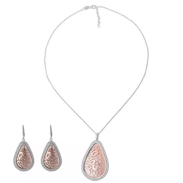 Orphelia Orphelia® Women's Sterling Silver Set: Chain-Pendant + Earrings - Silver/Rose SET-068