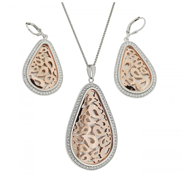 Orphelia Orphelia® Women's Sterling Silver Set: Chain-Pendant + Earrings - Silver/Rose SET-068