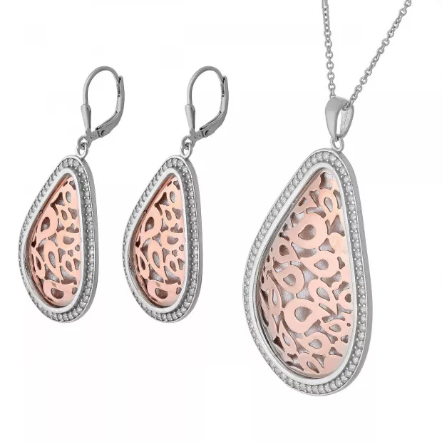 orphelia Orphelia® Women's Sterling Silver Set: Chain-Pendant + Earrings - Silver/Rose SET-068