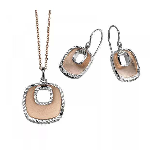 orphelia Orphelia® Women's Sterling Silver Set: Chain-Pendant + Earrings - Silver/Rose SET-5188