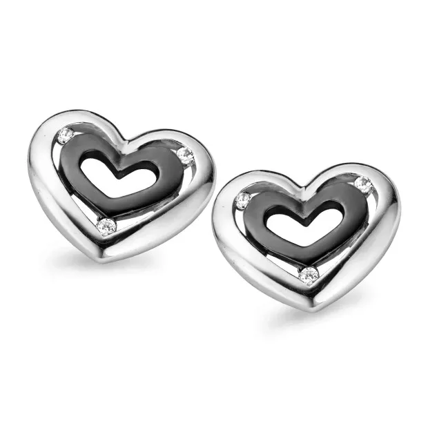 orphelia Orphelia® Women's Sterling Silver Stud Earrings - Silver/Black ZO-5012